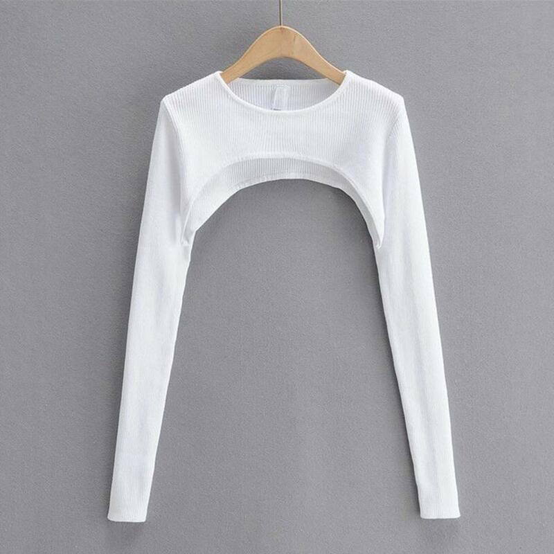 Soft Women Top Lady Knitted Top Stylish Women's Long Sleeve Crop Top with Matching Cover-up Soft Knitted T-shirt Round Neck