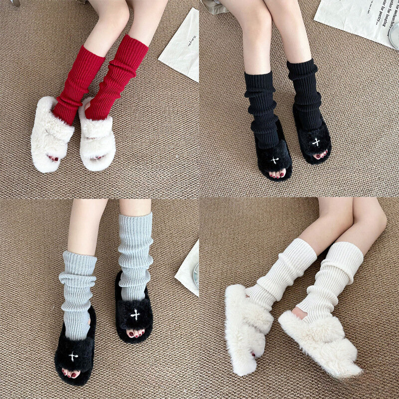 ถุงเท้ายาวถุงเท้ายาวสำหรับผู้หญิงถุงน่องยาวโลลิต้าถุงเท้าไหมพรมแบบซ้อนกันอบอุ่นแบบญี่ปุ่น