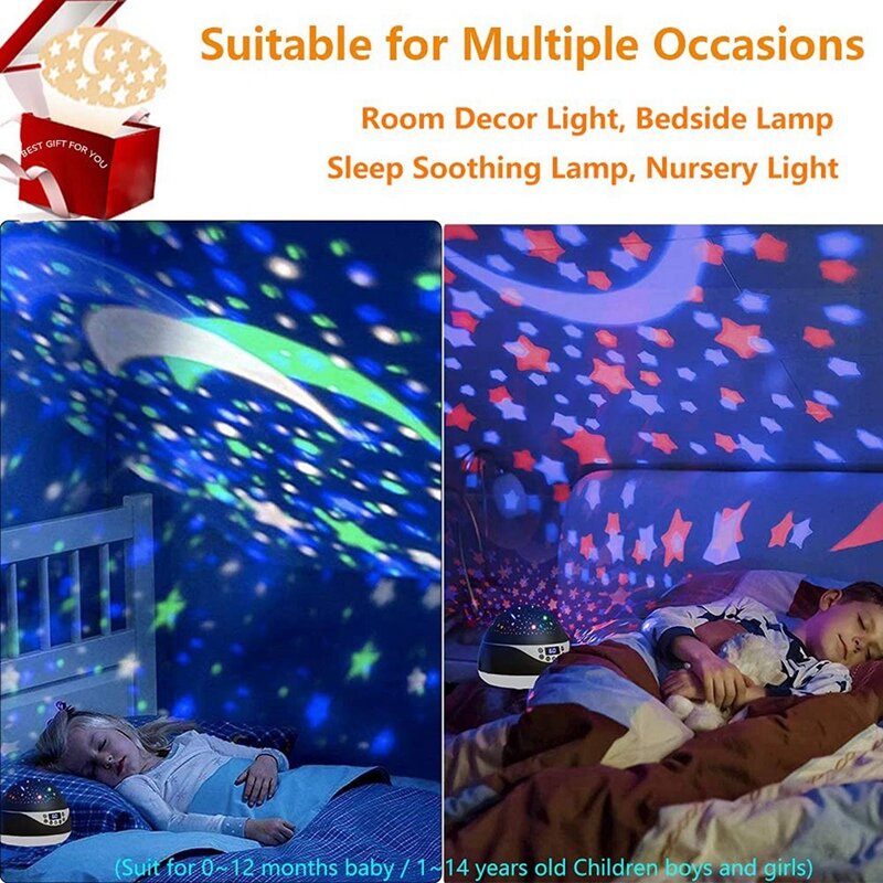 Estrelas Night Light Projetor com Temporizador e Música, Presentes de Aniversário para Crianças 2 a 11 Anos, Presentes de Natal para Crianças
