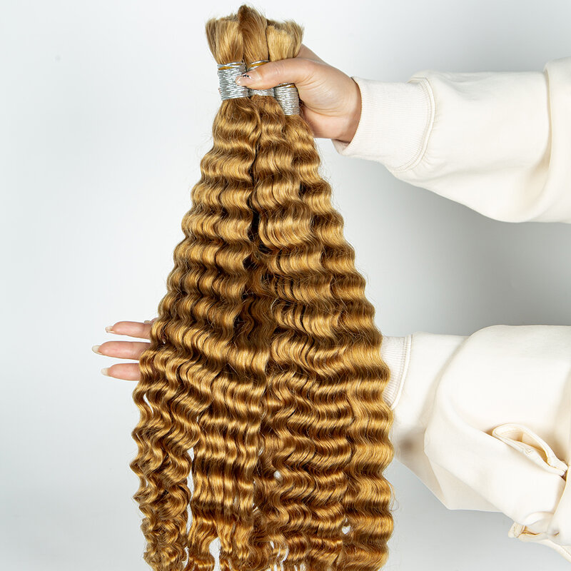 Nabi-Honey Blonde Deep Wave Hair, Bulk para trançar pacotes, sem trama de cabelo humano brasileiro para tranças Boho