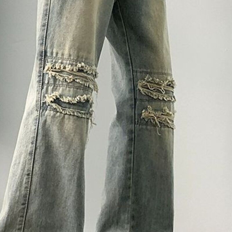 Jeans Männer Vintage gewaschen schickes Loch Frühling High Street Mode gerade Hose jugendlich charmant All-Match einfach in voller Länge
