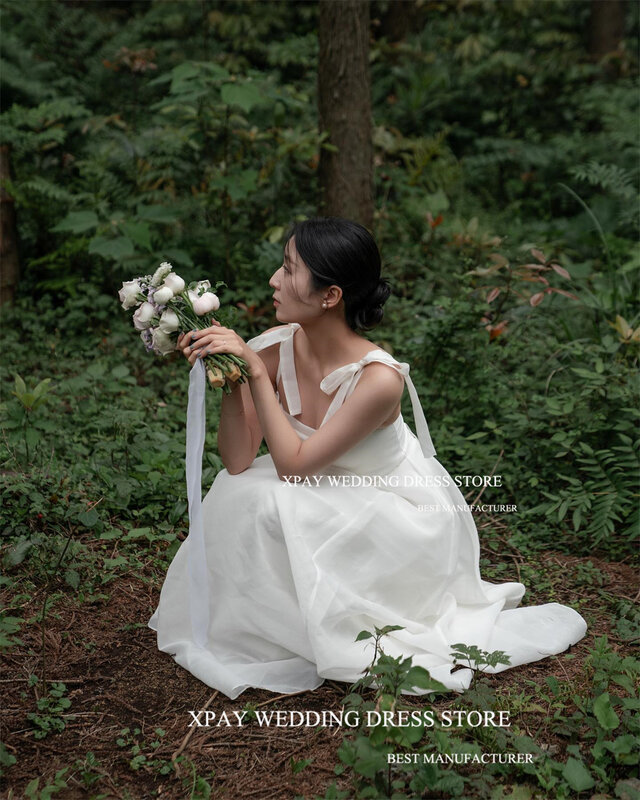 XPAY-فستان زفاف برقبة مربعة للنساء ، فساتين زفاف كورية بسيطة ، فساتين عروس بدون أكمام عارية الظهر ، مصنوعة خصيصًا ، تصوير