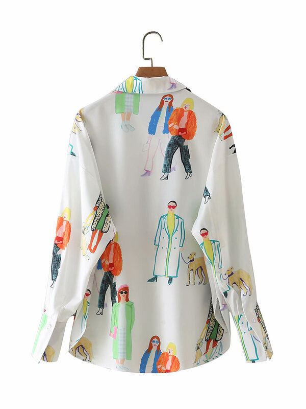 Modny charakter wydruku bluzka koszula kobiet typu Streetwear z długim rękawem kobiet z kołnierzykiem z klapami koszule damskie lato Blusas