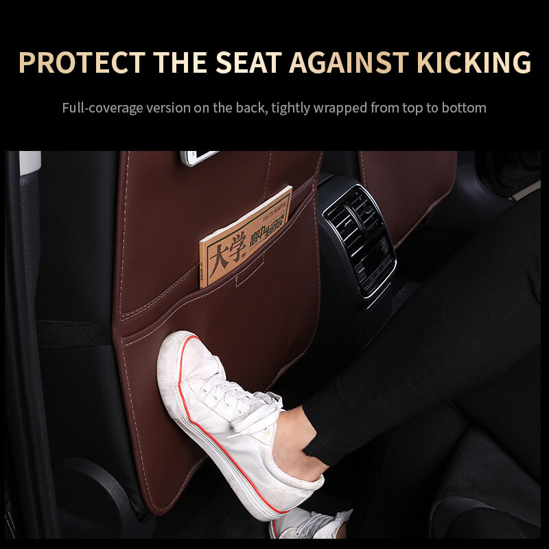 PU Leather Car Seat Cover para crianças, resistente ao desgaste, Anti-Kick Mat, Cartoon Pad, protetor traseiro, bolso de armazenamento, bebê, crianças