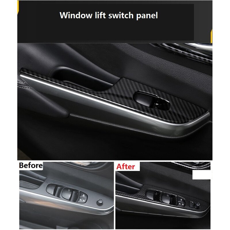 for Nissan Navara NP300 2016-2019 Car Window Glass Lift Switch Button Panel Cover Trim Sticker Accessories,Carbon Fibre