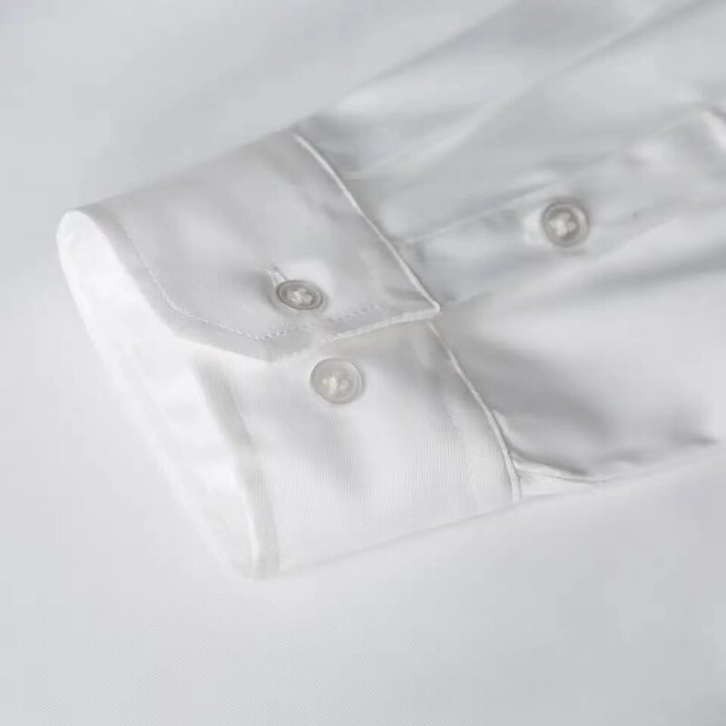 Luxury Men's Social Dress Shirts Spring Autumn Smooth Soft Wrinkle-resistant Non-iron Solid Color Casual Ice Silk Stain Wedding