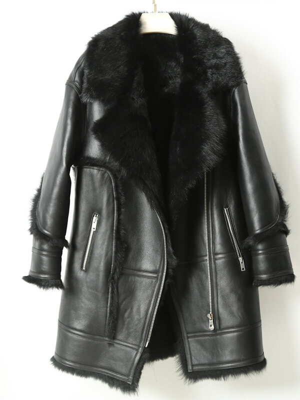 여성용 천연 양털 양면 가죽 코트, 천연 모피 코트, 겨울 재킷, 롱 패션 스트리트웨어, 할인 신상