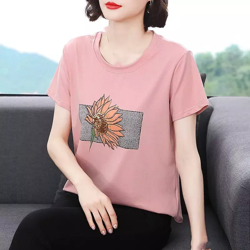 T-shirt manches courtes pour femmes, estival et décontracté, avec amour imprimé, G025