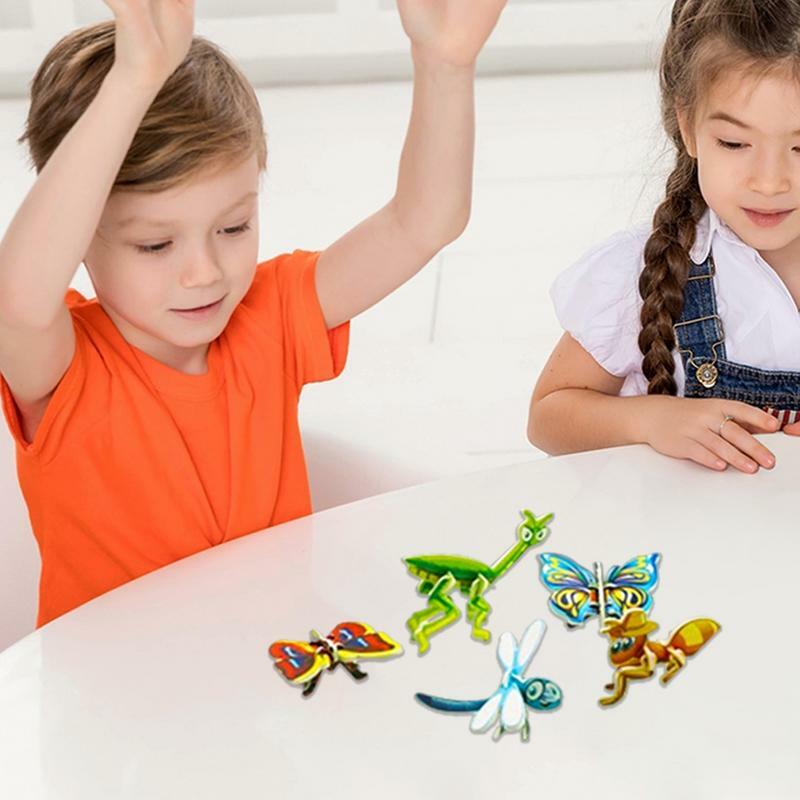 10 szt. Puzzle ze zwierzętami 3D dla dzieci zabawki Montessori edukacyjna zabawna DIY ręczny montaż trójwymiarowy zabawkowy Model dla chłopca dziewczynki