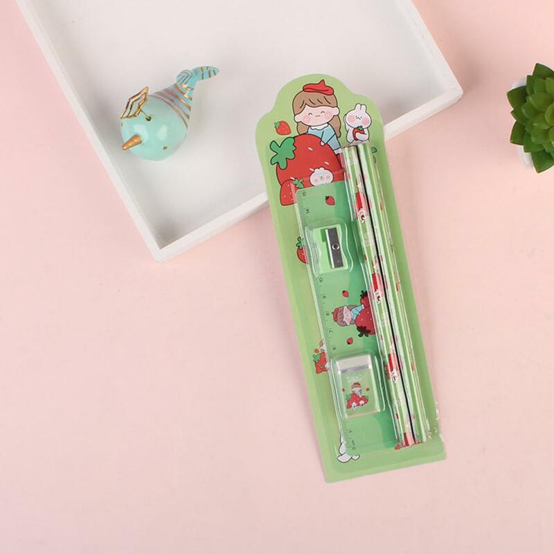 5pcs/set Cute Cartoon Pencil Set Pencil Sharpener Ruler Eraser Pencil Children School Supplies Set For Gifts