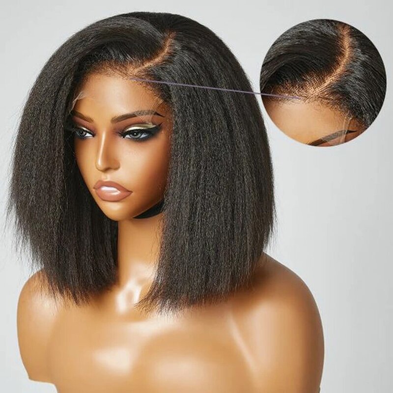 4C Edges Hairline Curly Baby Hair 4X4 13X4 Kinky Straight Transparent Bob Lace Front Wig Pre Plucked For Women Human Hair Wig
