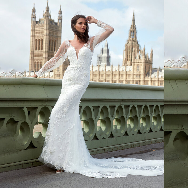 Женское свадебное платье It's yiiya, белое кружевное платье с аппликацией и прозрачным рукавом на лето 2019