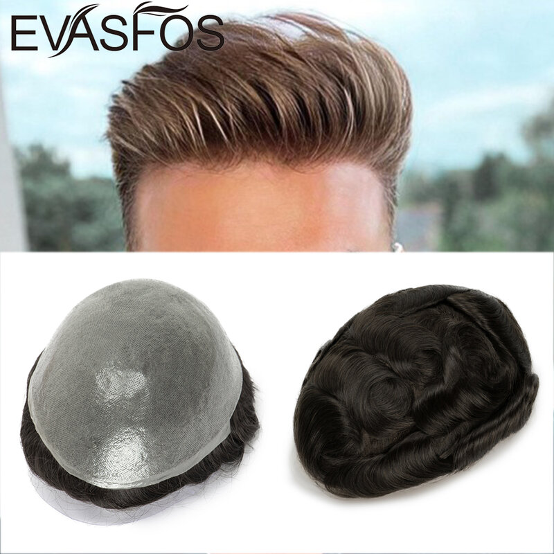 Knots Skin Pu Toupee Men Human Hair Hairpieces V looped Natural Front 0.06mm Thin PU Replacement System Human Hair Men Toupees