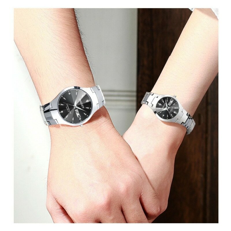 Paar Horloges Voor Liefhebbers Quartz Grote Wijzerplaat Polshorloge Mode Mannen Horloge Voor Vrouwen Horloges Wolfraam Staal Koffie Goud