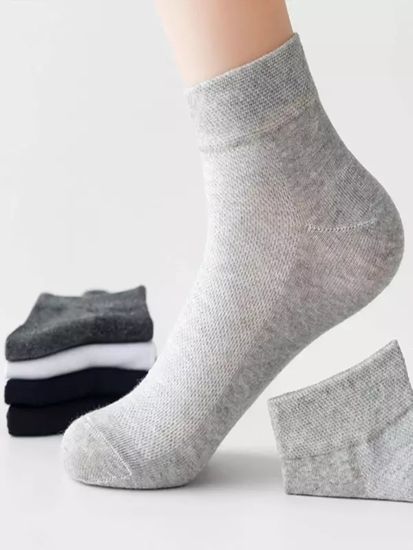 5 Pairs/Lot Men's Round Neck Socks Solid Color Versatile Business Socks Sports  Breathable Casual Fashionable Men's Ankle Socks