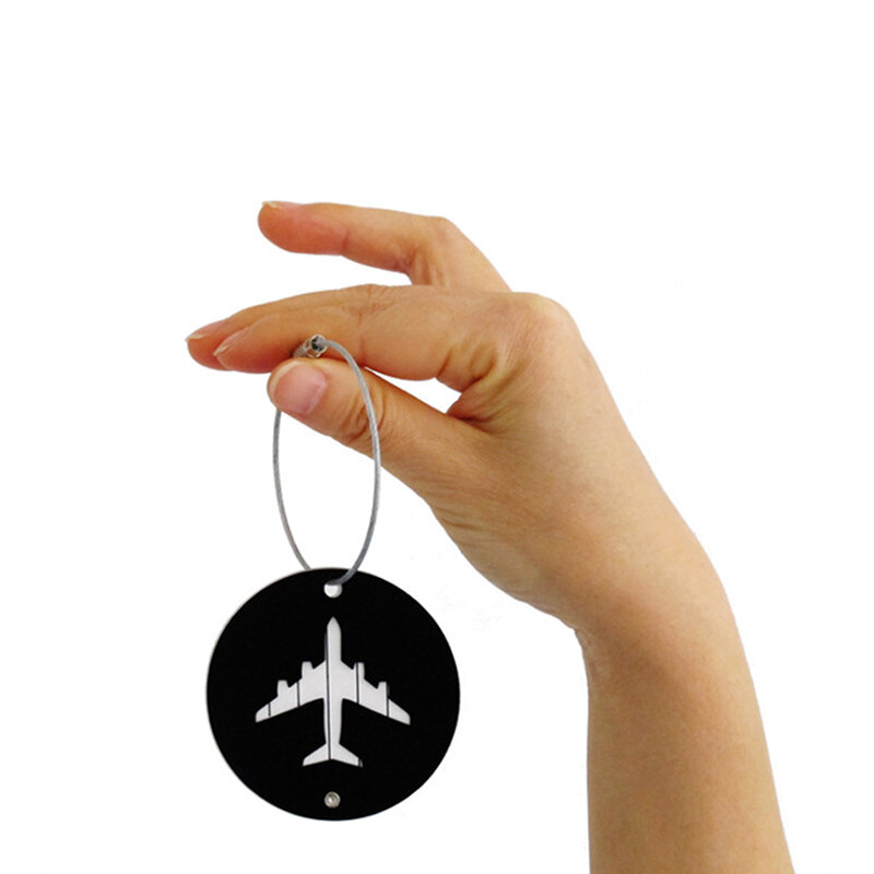 Étiquettes à bagages rondes en alliage d'aluminium pour avion, accessoires de voyage pour femmes ou hommes, étiquette de carte d'identité nominative pour valise et bagages