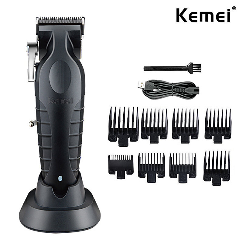 Kemei KM-2296 alat pemotong rambut pria, mesin potong rambut profesional dengan Charger tempat duduk