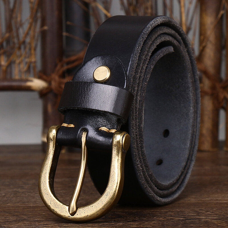 3.8cm Wide 5mm Thickened Pure Cowhide Belt For Men And Women's Tactical Training High-Quality Hunting Travel Buckle Jeans Belt