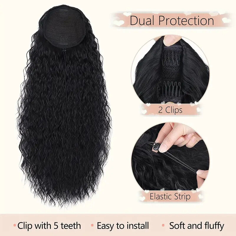 Long Curly Drawstring Ponytail Hair Extension Synthetic Clips In Ponytail For Women Daily Use Natural Looking And Easy To Style