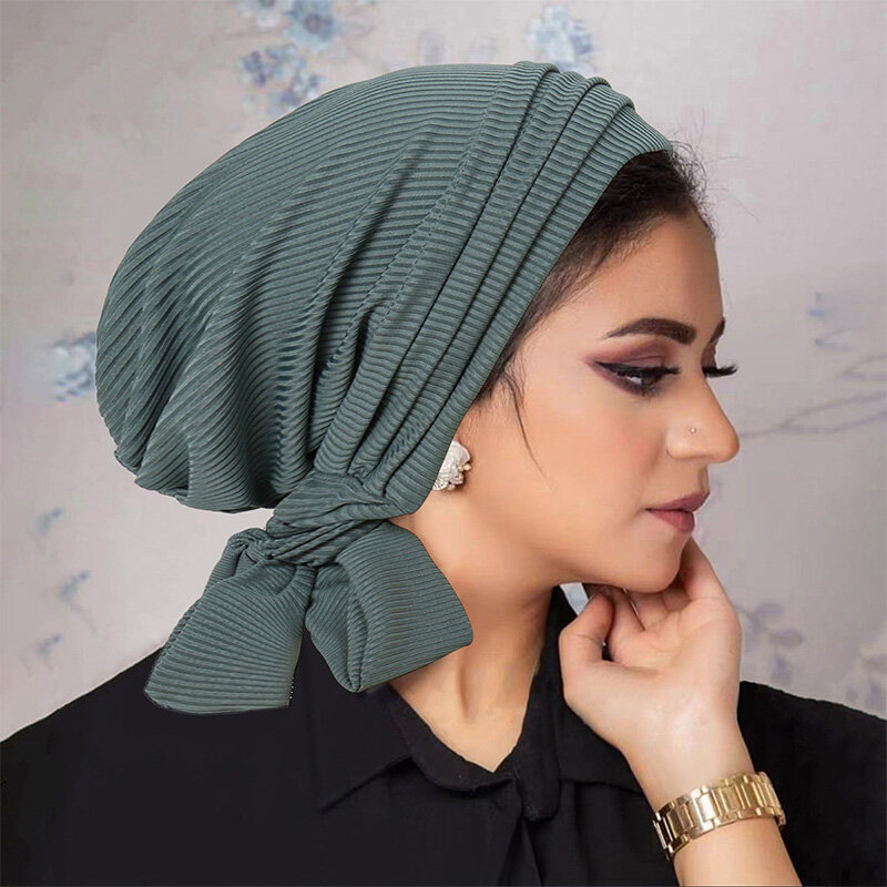 Gorro para pérdida de cabello para mujer, gorro de quimio, turbante, Hijab musulmán, bufanda plisada con volantes, 1 unidad