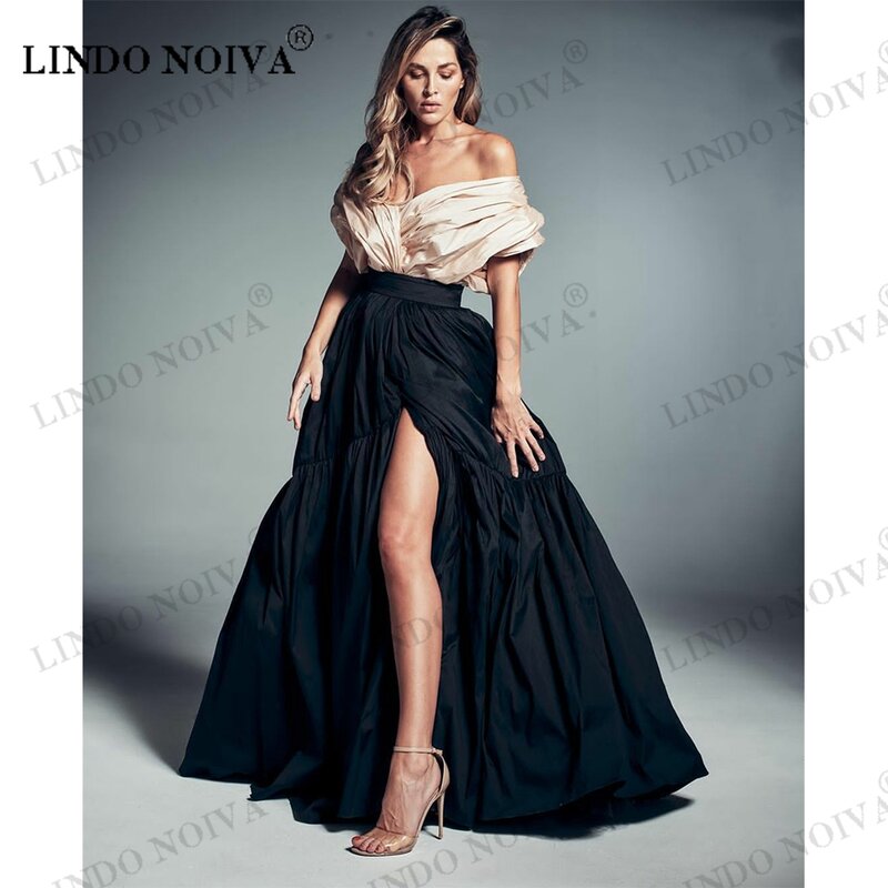 LINDO NOIVA Длинные вечерние платья с V-образным вырезом с карманами из тафты трапециевидной формы до пола платье для выпускного вечера для женщин Vestidos Para Mujer