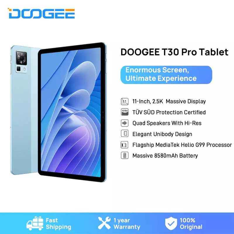 DOOGEE T30 Pro Tablet Helio G99 11-Inch 2.5K Display TÜV Certified 8GB+256GB 8580mAh 20MP Main Camera Hi-Res Quad Speakers