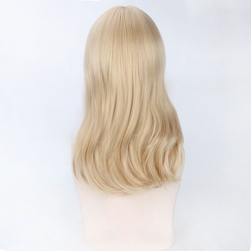 Średniej długości blond syntetyczne peruka z grzywką peruki dla na imprezę Cosplay włókno termoodporne włosów