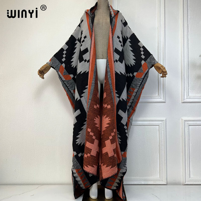 WINYI-abrigo de alta calidad para mujer, traje holgado, grueso, cálido, caftán, poncho, con capucha, Abaya a la moda, novedad de invierno