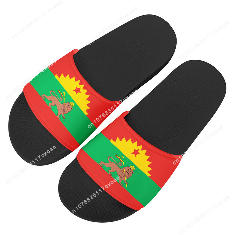 Dotinthehole sandal selop dalam ruangan uniseks, sandal pantai musim panas, sandal rumah pasangan motif Oromoo, bendera lucu uniseks