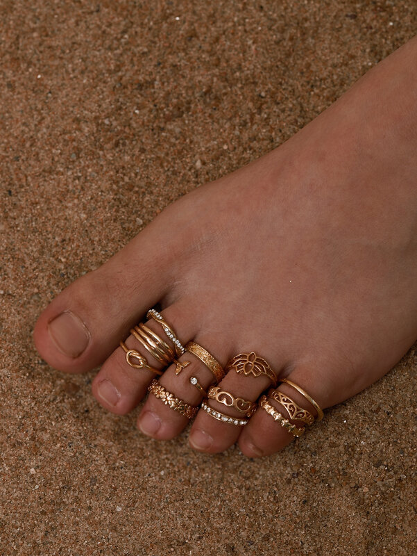 Anillos de dedo del pie ajustables para mujer, Anillo de pie, Color dorado/plateado, joyería redonda de Metal para niñas, moda de playa de verano, 12 piezas