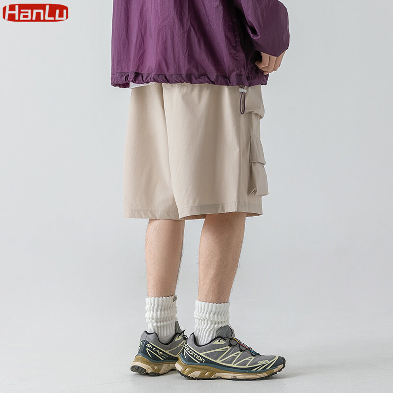 2023 letni nowe japońskie styl duży rozmiar kieszeń szorty Cargo mężczyzn luźne spodnie do kolan hiphopowy sweter męskie krótkie spodnie