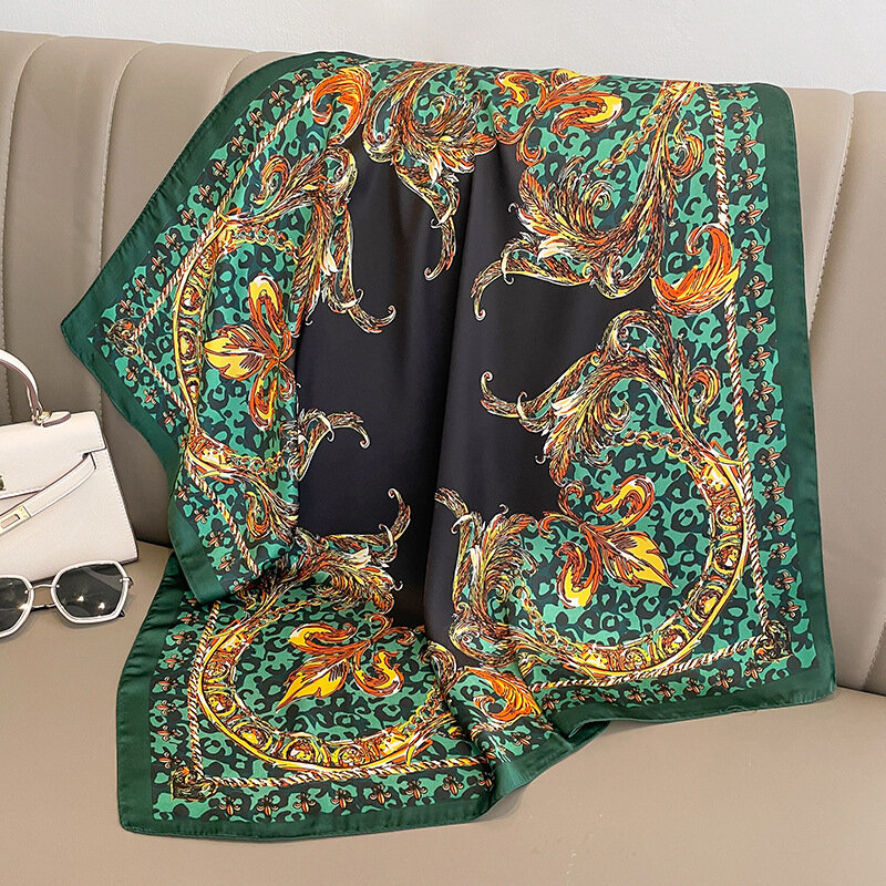 Роскошный тонкий Шелковый квадратный шарф в стиле пэчворк с леопардовым принтом Женский Регулируемый мягкий атласный ободок головной хиджаб Завязки для сумок
