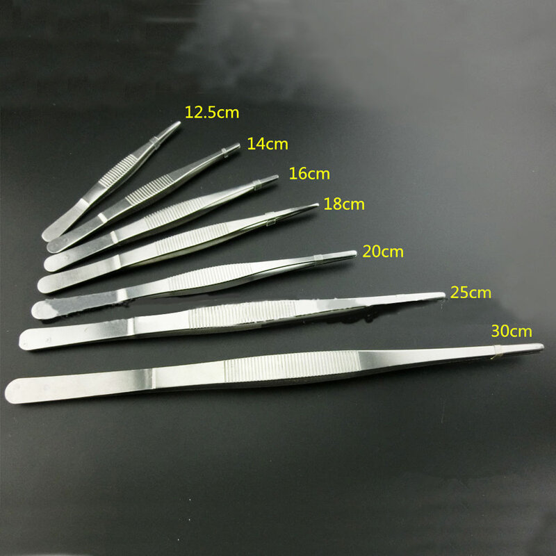 7 Sizes Barbecue Food Tong Stainless Steel Straight Curved Tweezer Toothed Tweezer Home Medical Garden Kitchen BBQ Tool 2Pcs/set