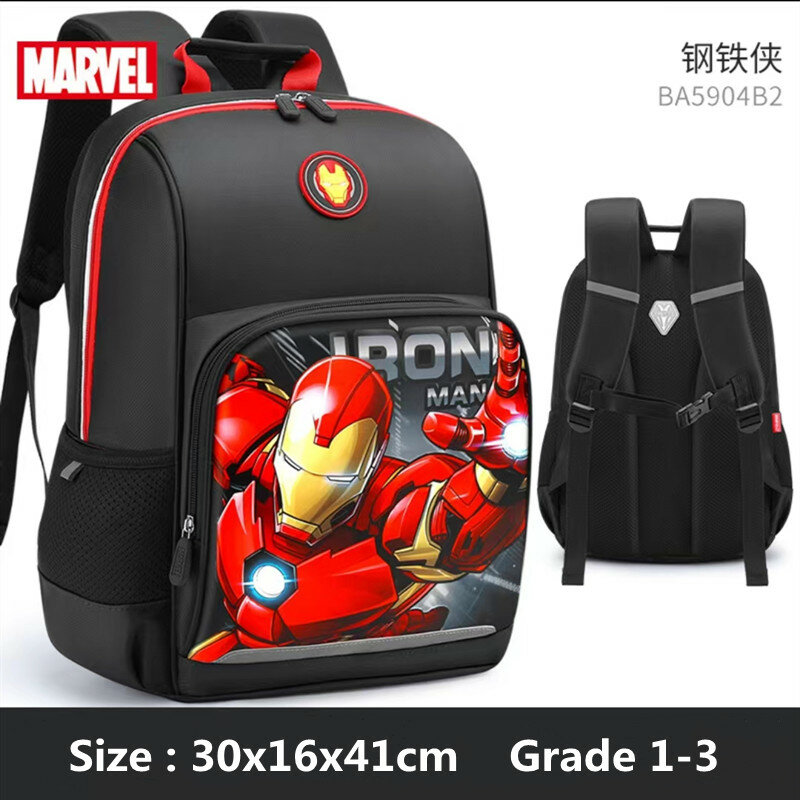 Disney Marvel Bolsas escolares para meninos, mochila ortopédica de ombro, Homem-Aranha de Ferro, grau 1-3, Capitão América, estudante primário