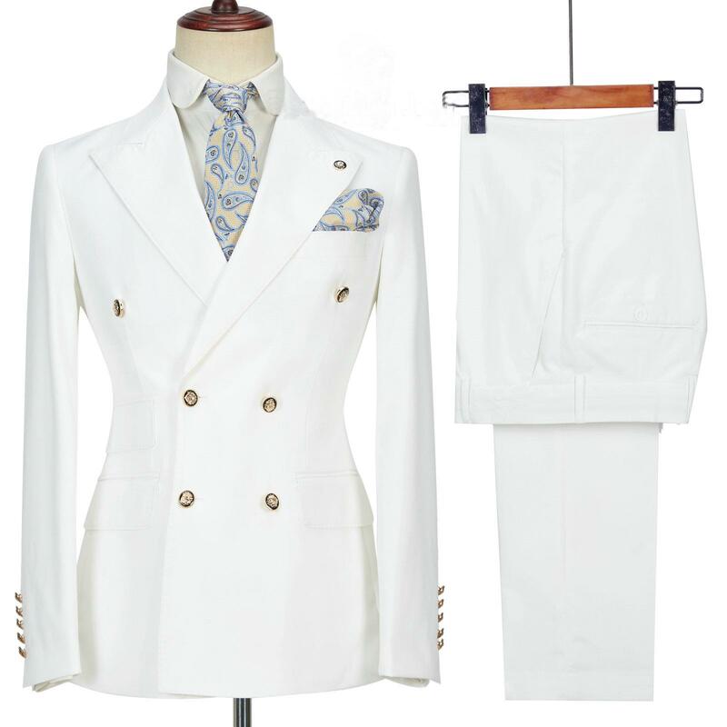 Latest Coat Pant Designs Blue Double Breasted Men Suit Business 2 Pieces Set Man Wedding Evening Dress Suits Jacket Pants