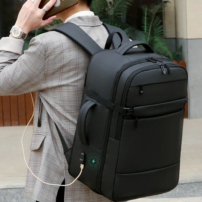 Mochila impermeable expandible para hombre, bolsa para ordenador portátil de 17,3 pulgadas, USB, escolar, de viaje, deportiva