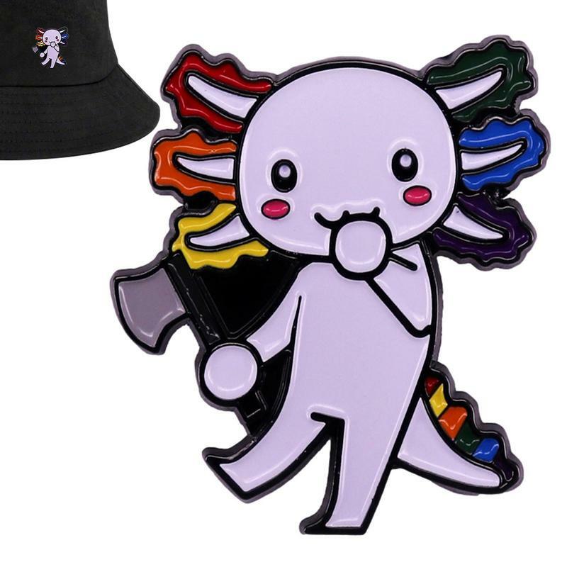 Broches de esmalte Axolotl divertidos adorables, broche de Metal de dibujos animados Axolotl, sombrero de mezclilla, insignia de cuello, regalo de joyería para niños, amigo
