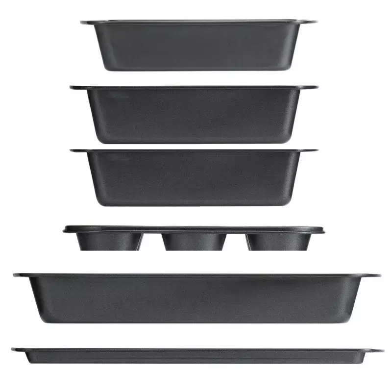 Mainstays 6 Piece Non-Stick Bakeware Sets, Easy for Release and Clean up, Carbon Steel, Gray
