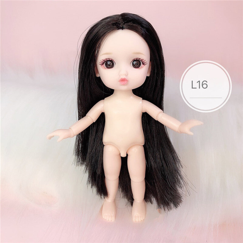 17cm Lovely Girls Dolls with Colorful Hair Big Eyes Nake BJD Doll for Birthday and Christmas Gift
