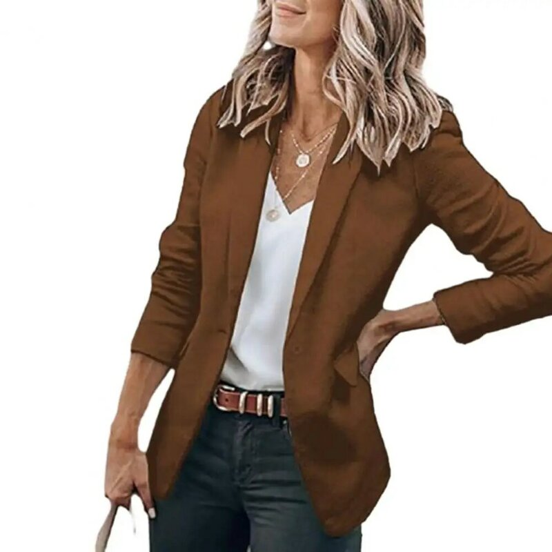 Blazer Formal de negocios para mujer, chaqueta de manga larga, Color sólido, un solo botón, estilo OL