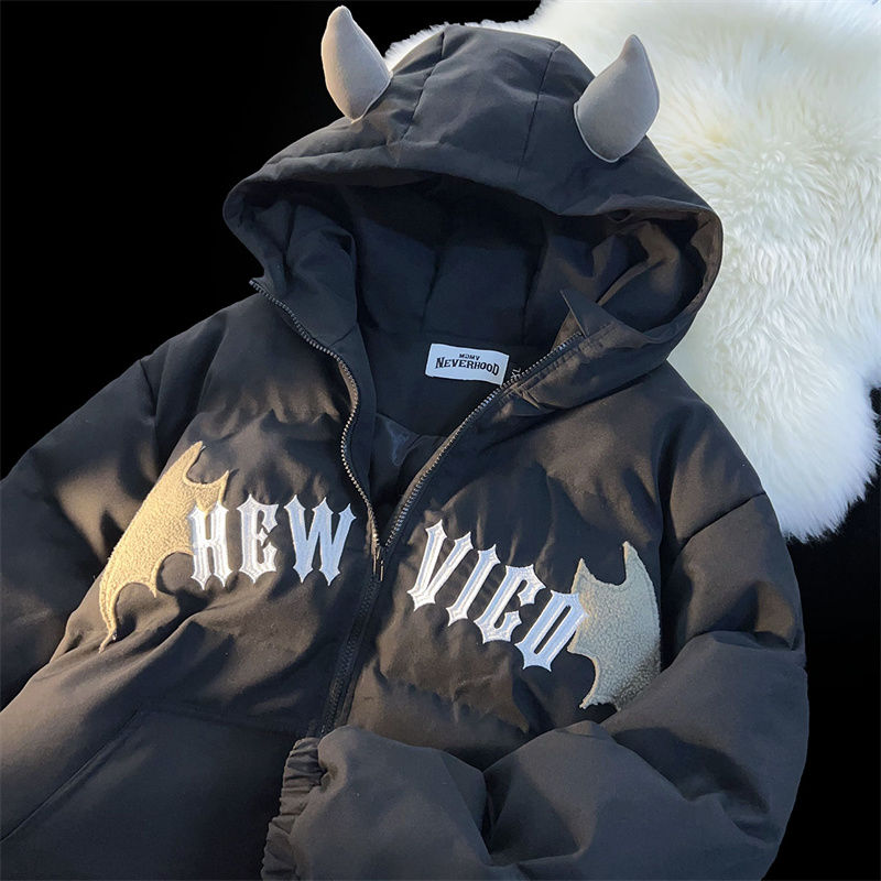 Jaket bertudung untuk pasangan Y2K mantel empuk roti setan kecil jalanan tinggi gaya Amerika baru musim dingin
