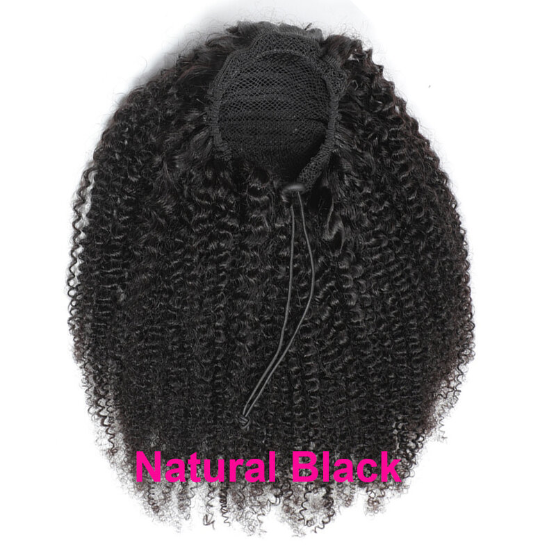 Afro perwersyjne kręcone ludzkie włosy kucyk sznurek Wome's peruwiański Remy pasma z ludzkich włosów do wpinania w kucyk rozszerzenie Natural Black Brown