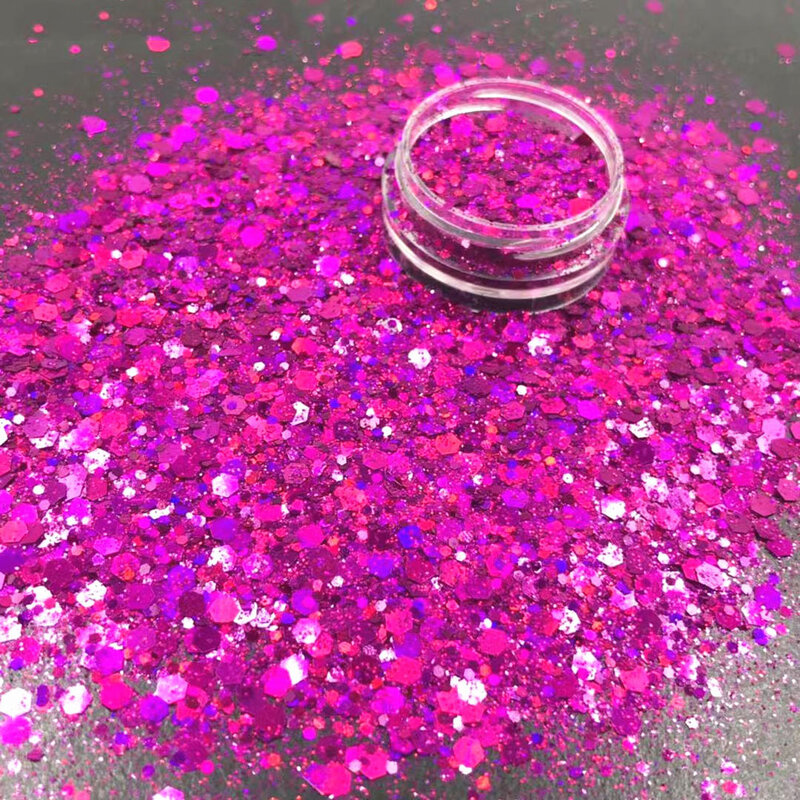 50G/Pak Hologram Seni Kuku Glitter Serpih Chunky Campuran Heksagonal Paillette Glitter Irisan Laser Warna-warni Massal Bubuk Payet