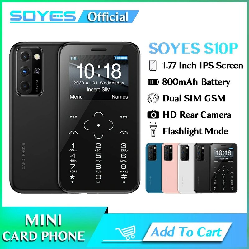 New SOYES S10P Mini Card Cellphone 2G GSM 800mAh Ultra-thin Small Portable Student Backup Keyboard Mobile Phone