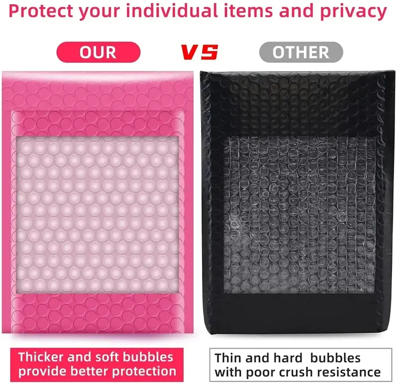 Self for Bubble Shipping 100 Mailing Packaging Seal mailer buste Business Pink Pcs luce imbottita