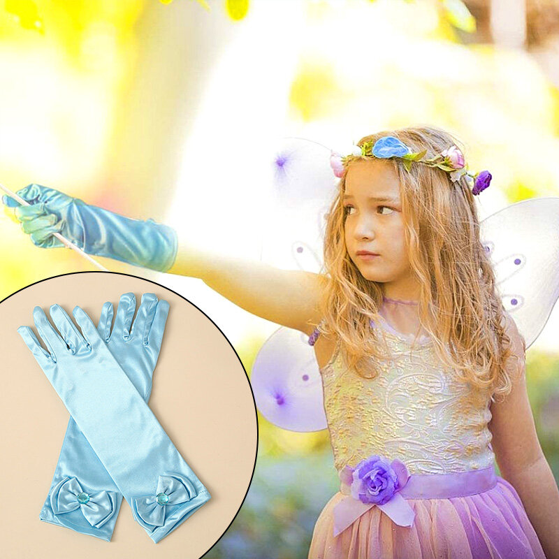 ถุงมือยาวแบบผูกโบว์ผ้าซาตินสำหรับเด็กเด็กเล็กเด็กผู้หญิงวัน kado ulang tahun การแสดงบนเวทีถุงมือแบบเต็มนิ้วอุปกรณ์กระโปรงเจ้าหญิง