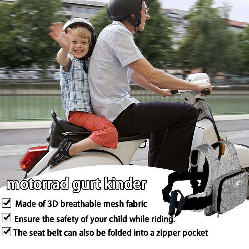 Cinturón de seguridad de tela Oxford para motocicleta para niños con bolsa, Asa de agarre de asiento trasero, arnés de correa, tira reflectante ajustable para niños