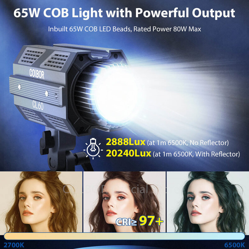 Lampu Video COLBOR CL60 COB untuk Kamera Tembak Video Lampu Kilat Fotografi 2700K-6500K RGB Youtube Tiktok Kontrol Aplikasi Lampu