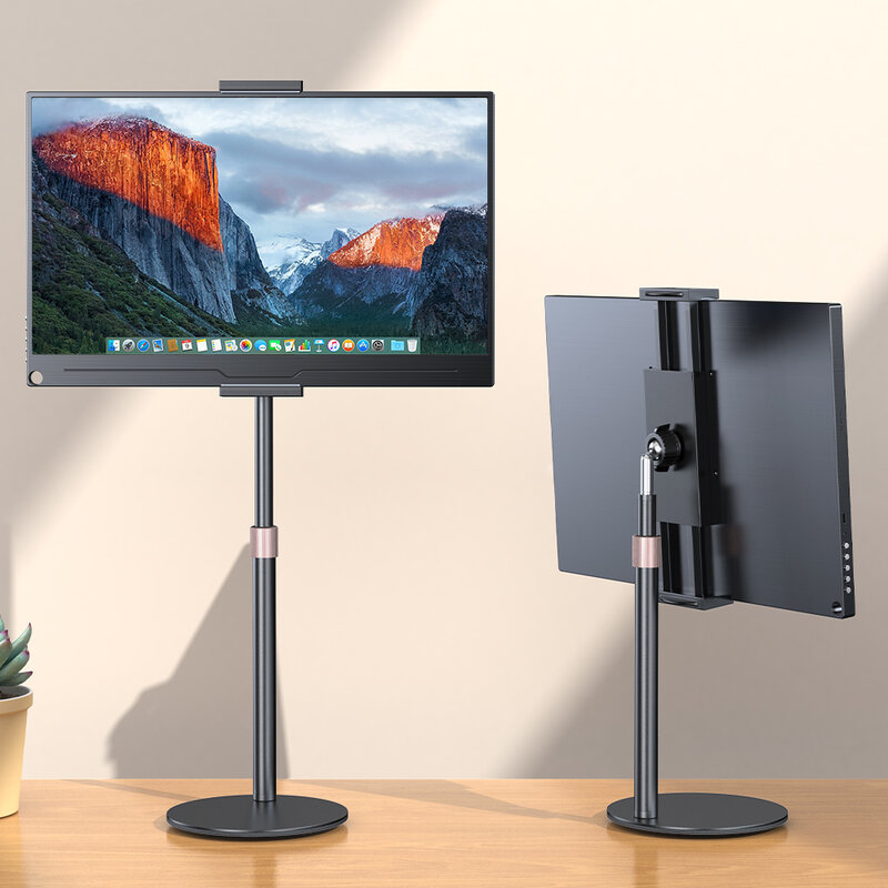 UPERFECT Soporte para monitor portátil giratorio de 360°, altura ajustable, monitor Vesa, tableta, soporte de escritorio de perfil bajo independiente de hasta 17,3"