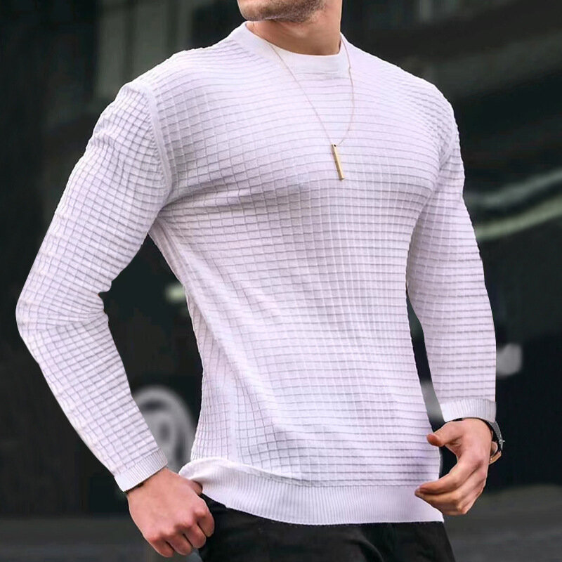 New Fashion Men's Casual Long sleeve Slim Fit Basic Knitted Sweater Pullover Male Round Collar Autumn Winter Tops Cotton T-shirt